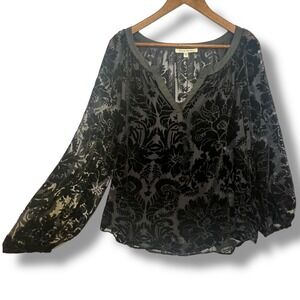 Black Rainn M Sheer Velvet Floral Burnout Blouse With Camisole Whimsigoth Vamp